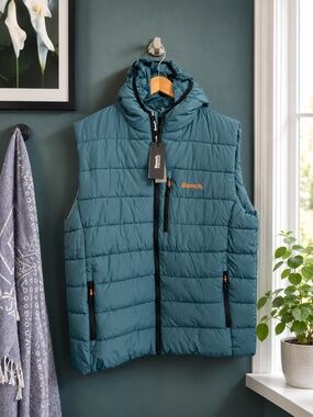 Bench-Men's- Galban Hooded Puffer Vest-Aqua- SZ L-NWT